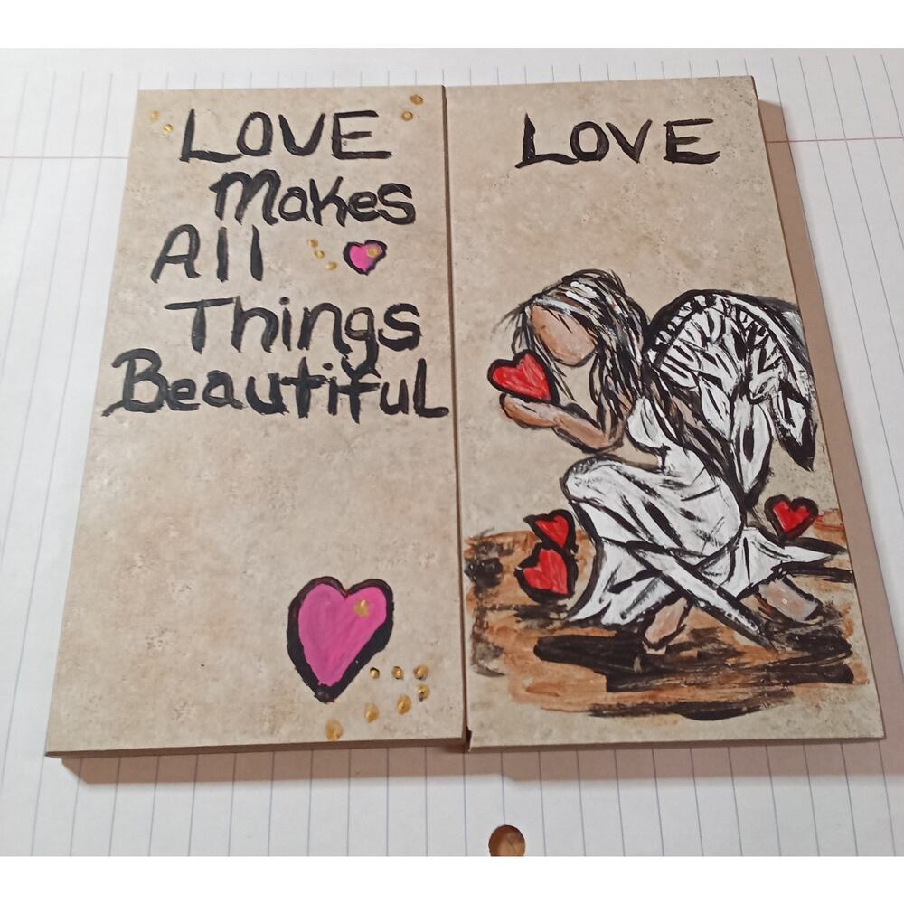 Original Handpainted Angel Tiles w/Inspirational Quote & Art by Heaven & Hearts